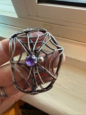 Sterling silver spiderweb cuff bracelet with amethyst